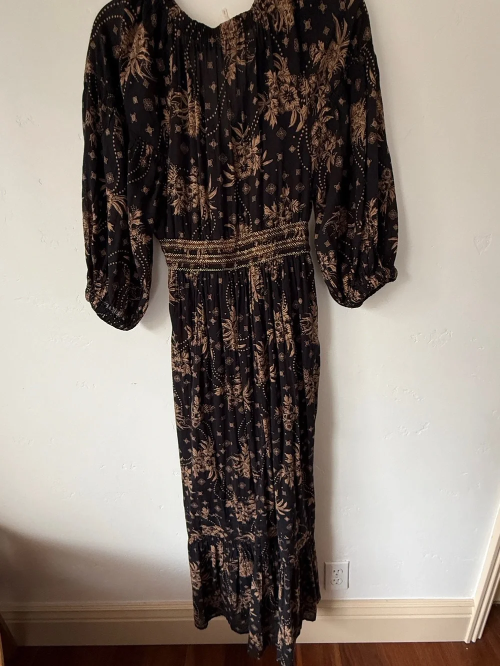 Free People Golden Hour Navy Floral Smocked Maxi Dress - Picture 6 of 6